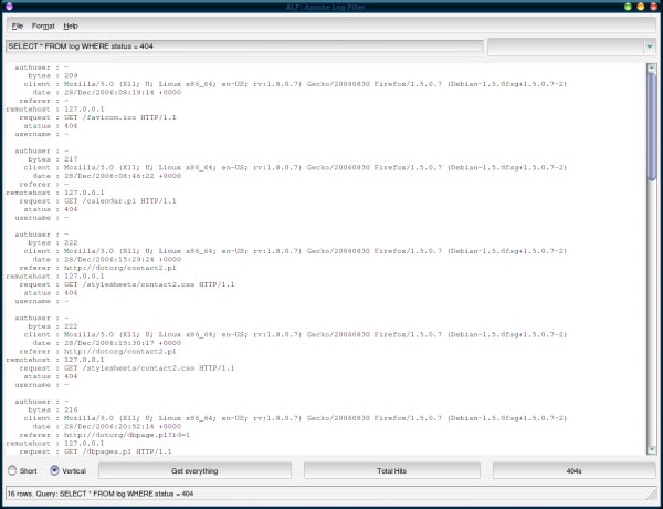 Screen shot of ALF interface