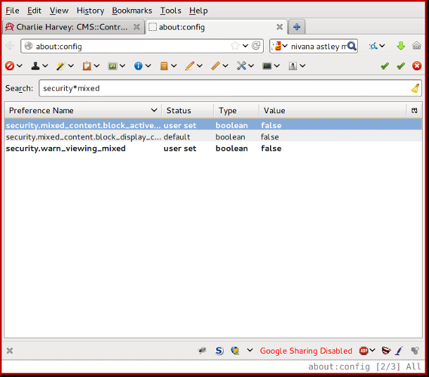Allowing mixed content display in firefox 23