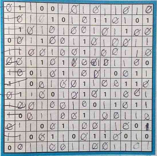 a binary puzzle which I completed by hand
