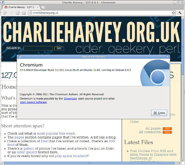 screenshot of chrome 17 daily build running on debia squeeze