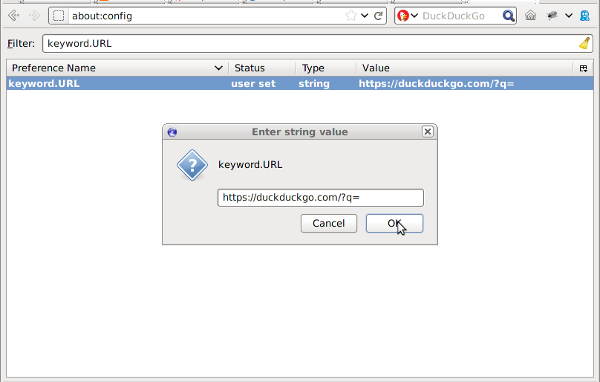 changing the keyword.URL setting in firefox