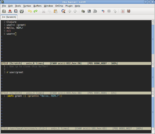 vimclojure in gvim screenshot